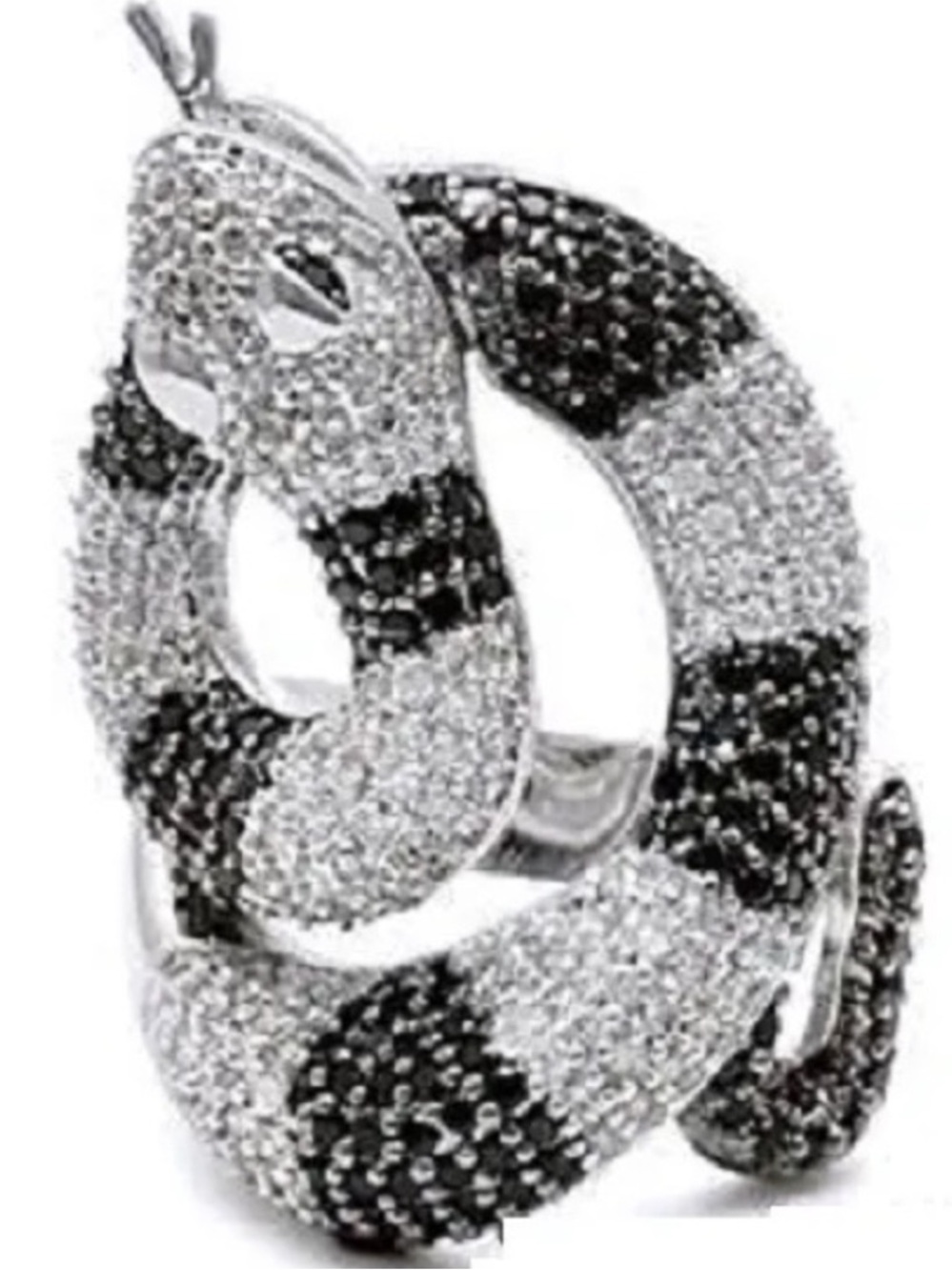 Micro Pave Set Black White Silver Cz Snake Cocktail Animal statement python Ring